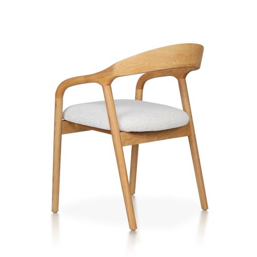 Chaise Style Scandinave En Bois Naturel Avec Assise En Tissu Beige Clair Chiné – Élégance Et Confor