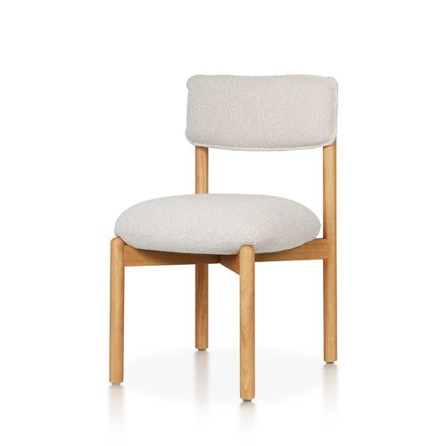 Chaise En Bois Naturel Avec Assise Et Dossier Rembourrés En Tissu Chiné Beige Clair
