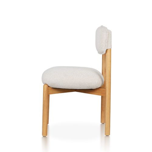 Chaise En Bois Naturel Avec Assise Et Dossier Rembourrés En Tissu Chiné Beige Clair