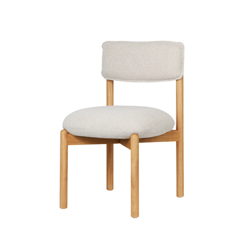 Chaise En Bois Naturel Avec Assise Et Dossier Rembourrés En Tissu Chiné Beige Clair