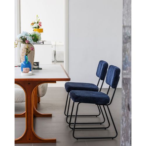 Lot De 2 Chaises Design Matys En Velours Côtelé Bleu