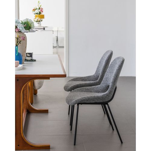 Chaise Lucas Avec Pieds En Métal Et Assise Rembourrée En Tissu Gris Chiné