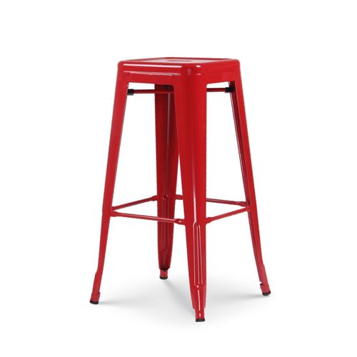 Lot De 4 Tabourets De Bar En Métal Rouge Brillant Style Industriel - Sans Dossier - Hauteur 76 Cm