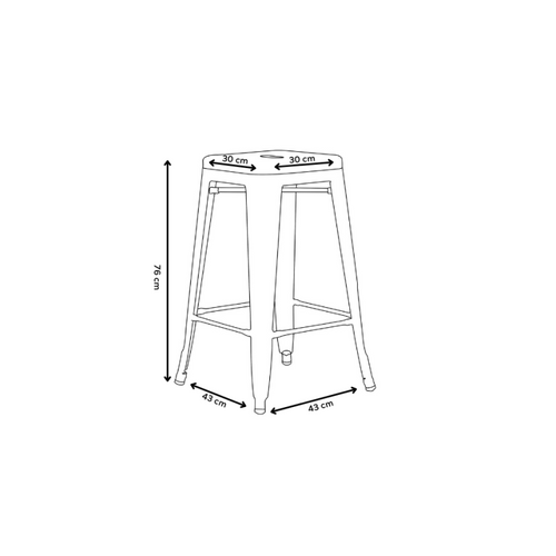 Tabouret De Bar En Métal Rouge Brillant Style Industriel - Sans Dossier - Hauteur 76 Cm