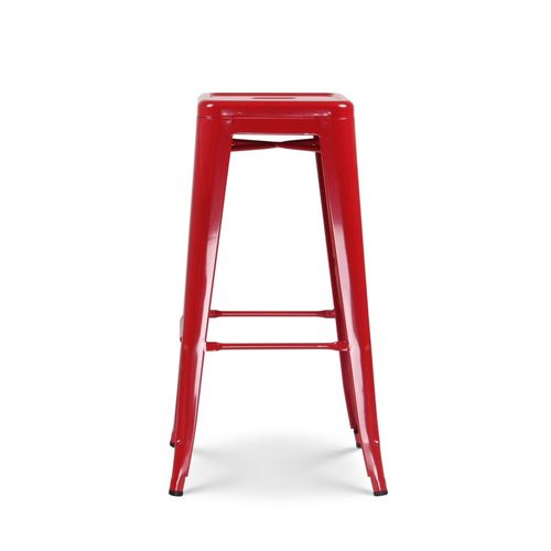 Tabouret De Bar En Métal Rouge Brillant Style Industriel - Sans Dossier - Hauteur 76 Cm