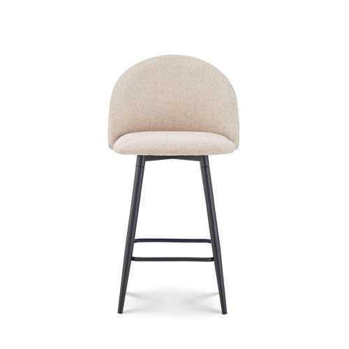 Chaise De Bar Design Moderne Avec Dossier – Tabouret Haut Confortable En Tissu Beige Et Pieds Métal