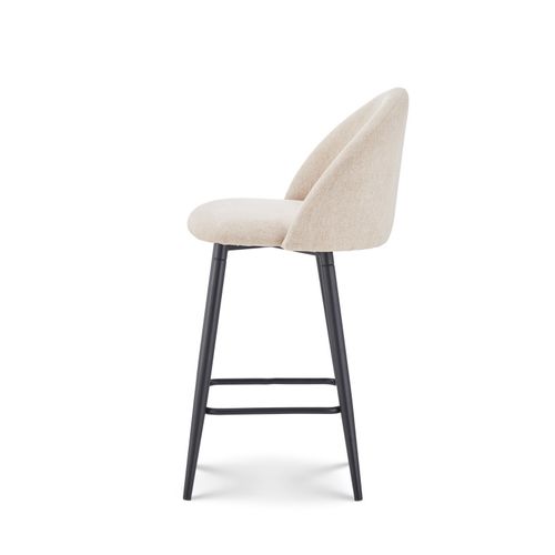 Chaise De Bar Design Moderne Avec Dossier – Tabouret Haut Confortable En Tissu Beige Et Pieds Métal