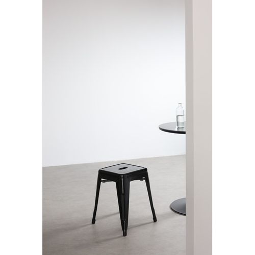 Tabouret En Métal Noir Brillant Style Industriel - Hauteur 46 Cm