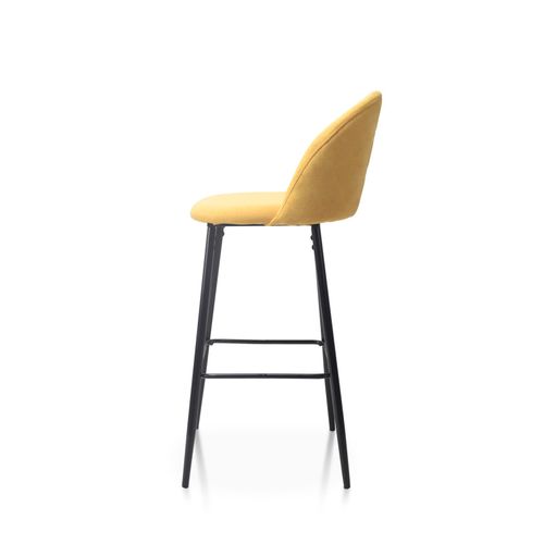 Lot De 2 Chaises De Bar Design Moderne Avec Dossier – Tabouret Haut En Tissu Jaune Et Pieds Métal N
