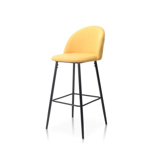 Lot De 2 Chaises De Bar Design Moderne Avec Dossier – Tabouret Haut En Tissu Jaune Et Pieds Métal N