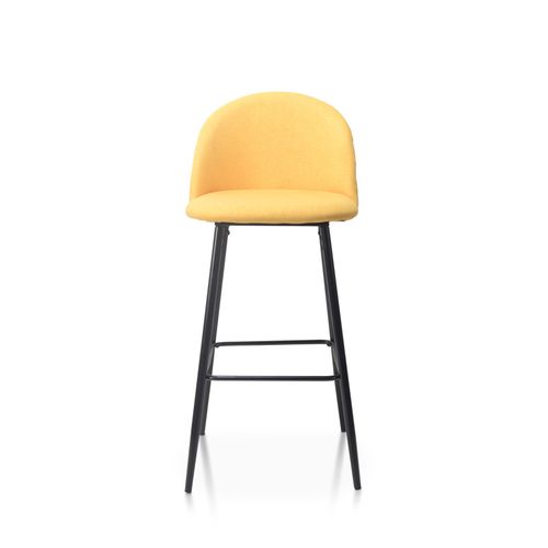 Lot De 2 Chaises De Bar Design Moderne Avec Dossier – Tabouret Haut En Tissu Jaune Et Pieds Métal N