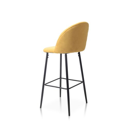 Lot De 2 Chaises De Bar Design Moderne Avec Dossier – Tabouret Haut En Tissu Jaune Et Pieds Métal N