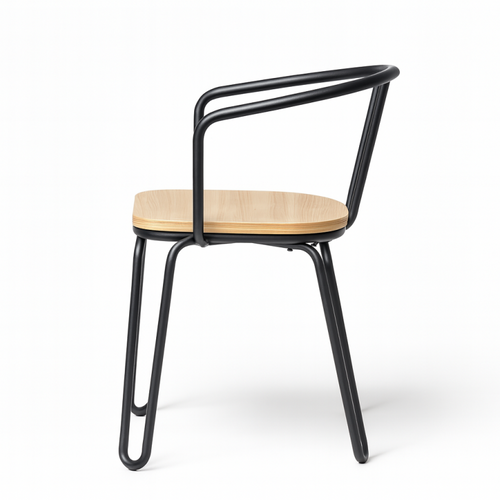 Chaise En Métal Noir Mat, Bois Clair – Pieds Épingle Et Dossier Ajouré - Style Industriel