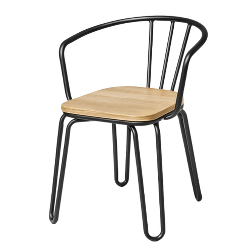 Chaise En Métal Noir Mat, Bois Clair – Pieds Épingle Et Dossier Ajouré - Style Industriel