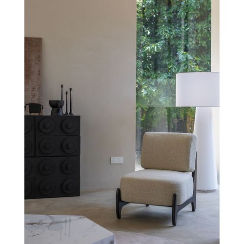 Fauteuil De Salon Design Beige Naomi En Bois et Tissu Bouclé
