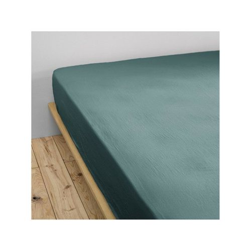 Drap-housse 140 X 190 Cm – Double Gaze De Coton 125 G/m² – Gaïa Bleu Canard