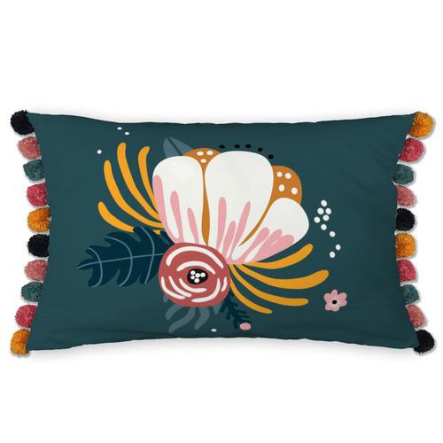 Coussin 30x50 Cm Coton Champetre Avec Pompons