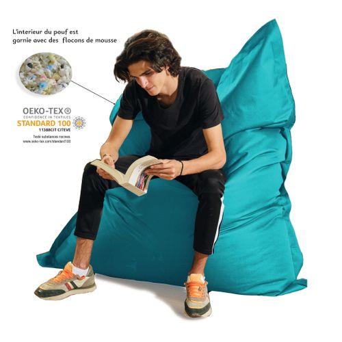 Pouf XXL Intérieur Extérieur Déhoussable En Tissu Bleu 140x180cm