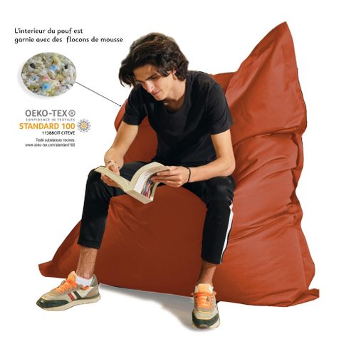 Pouf XXL Intérieur Extérieur Déhoussable En Tissu Terracotta 140x180cm