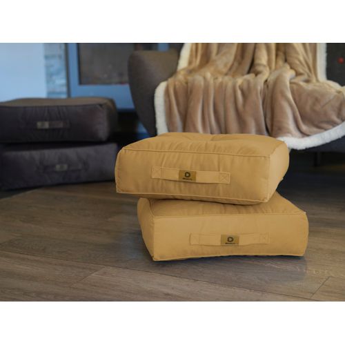 Pouf En Velours 40 X 40 X 14 Cm Ensemble De 2 - Beige