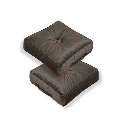 Pouf En Velours 40 X 40 X 14 Cm Ensemble De 2 - Gris Foncé