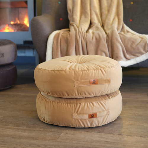 Pouf En Velours Diamètre 50 Ensemble De 2 - Beige