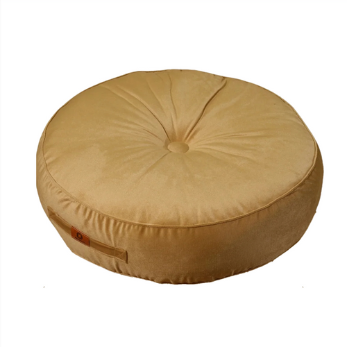 Pouf En Velours Diamètre 50 Ensemble De 2 - Beige