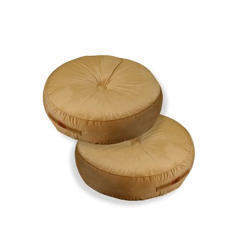 Pouf En Velours Diamètre 50 Ensemble De 2 - Beige
