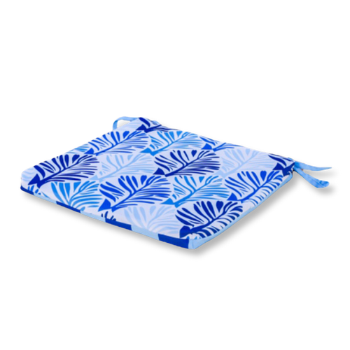 Lot De 4 Galettes De Chaise Motif Feuillage Bleu 35x35 Cm