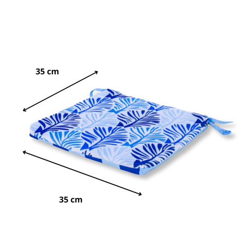 Lot De 4 Galettes De Chaise Motif Feuillage Bleu 35x35 Cm