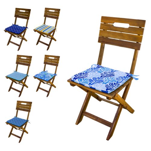 Lot De 4 Galettes De Chaise Motif Feuillage Bleu 35x35 Cm