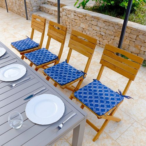 Lot De 4 Galettes De Chaise Motif Nautique Bleu 35x35 Cm