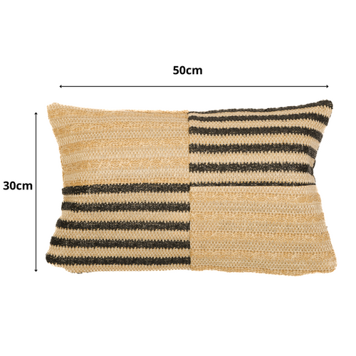 Housse De Coussin Effet Raphia - Rectangle - 50x30cm - Beige Et Noir