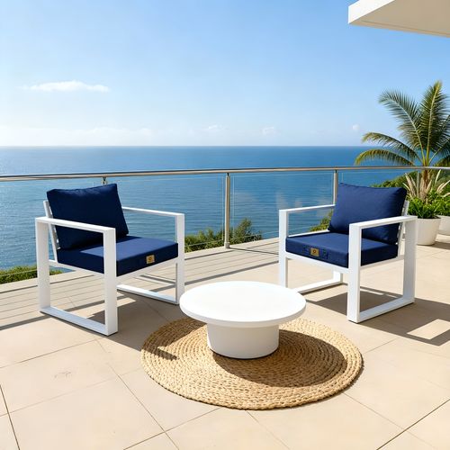 Coussins Pour Fauteuil Effet Lin Déhoussable 60x60cm Bleu Indigo