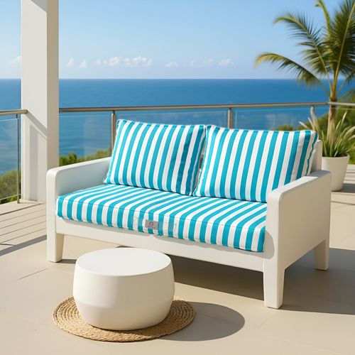 Coussins Pour Salon De Jardin Déhoussable 100x50cm Rayure Turquoise