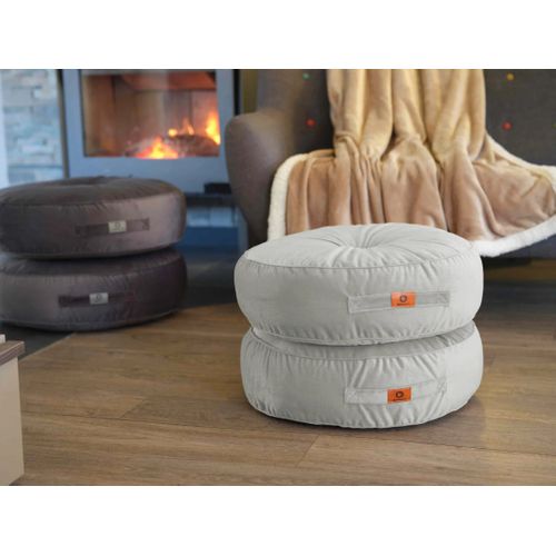 Pouf En Velours Diamètre 60 Ensemble De 2 - Gris Clair