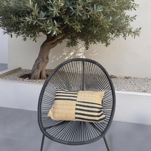 Coussin Effet Raphia - Bi-colore à Rayures - Rectangle - 50x30cm