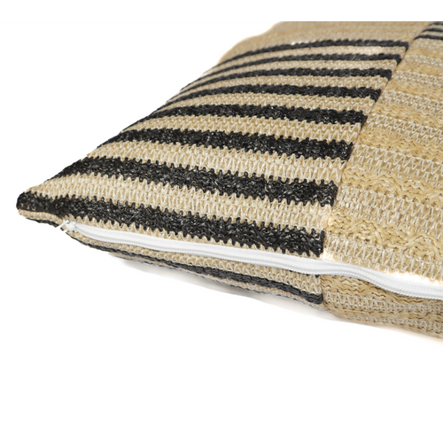 Coussin Effet Raphia - Bi-colore à Rayures - Rectangle - 50x30cm