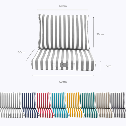 Coussins Pour Salon De Jardin Déhoussable 60x60cm Rayure Gris Clair