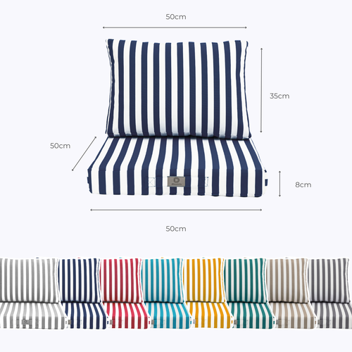 Coussins Pour Salon De Jardin Déhoussable 50x50cm Rayure Bleu Marine