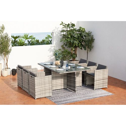 Miami 6 Gris : Ensemble 6 Personnes En Résine Tressée De Plusieurs Nuances De Gris Poly Rotin