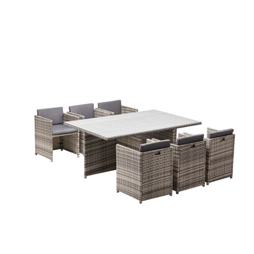 Miami 6 Gris : Ensemble 6 Personnes En Résine Tressée De Plusieurs Nuances De Gris Poly Rotin