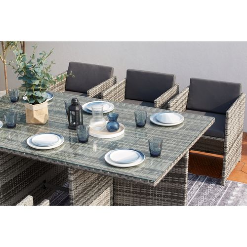 Miami 6 Gris : Ensemble 6 Personnes En Résine Tressée De Plusieurs Nuances De Gris Poly Rotin