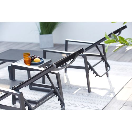 Bari - Lot De 2 Transats Avec Table D'appoint Noir