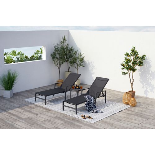 Bari - Lot De 2 Transats Avec Table D'appoint Noir