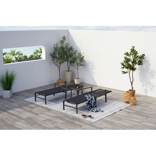Bari - Lot De 2 Transats Avec Table D'appoint Noir