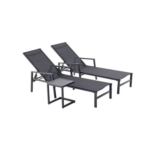 Bari - Lot De 2 Transats Avec Table D'appoint Noir