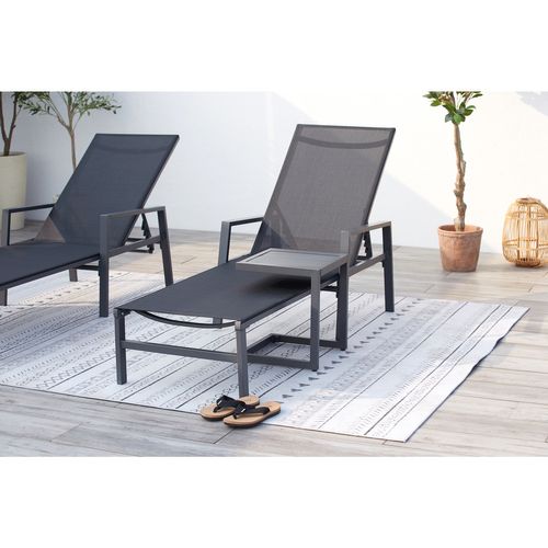 Bari - Lot De 2 Transats Avec Table D'appoint Noir