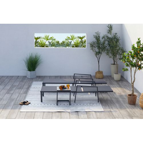 Bari - Lot De 2 Transats Avec Table D'appoint Gris Foncé