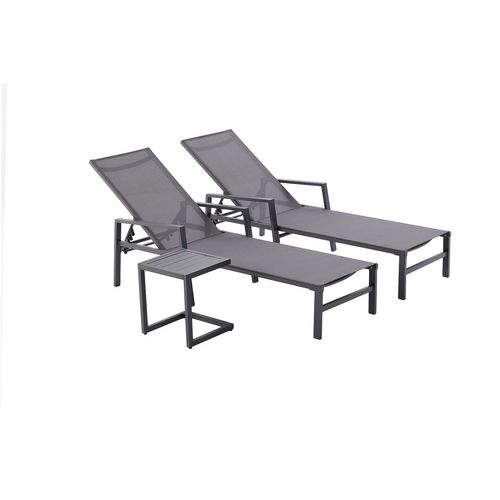 Bari - Lot De 2 Transats Avec Table D'appoint Gris Foncé